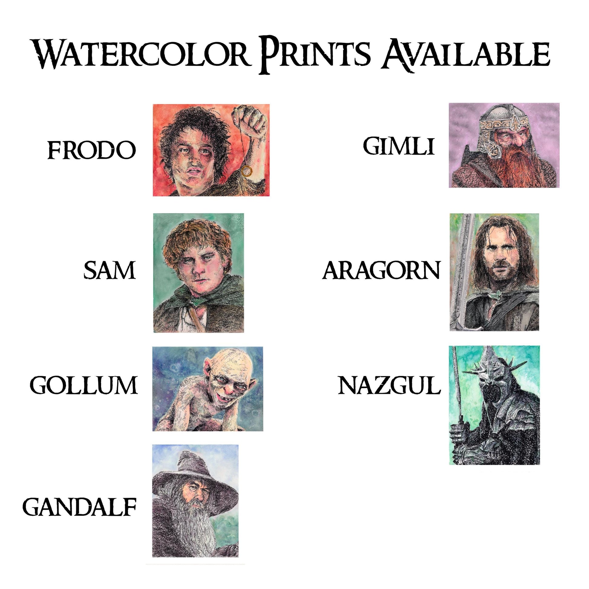 LOTR Watercolor Word Art Portrait Print