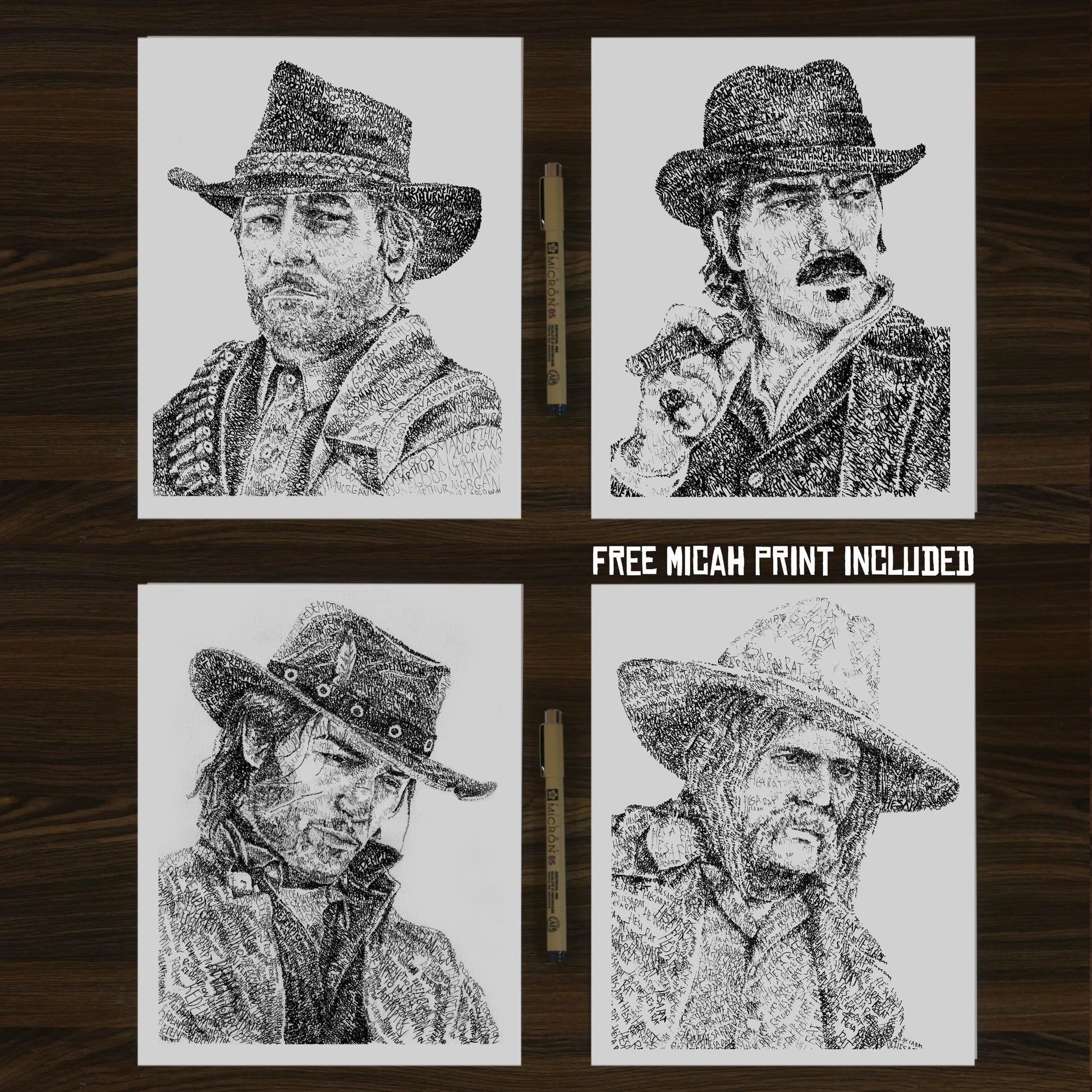 Red Dead Word Art Print Bundle (3 Prints + Free Micah Print)