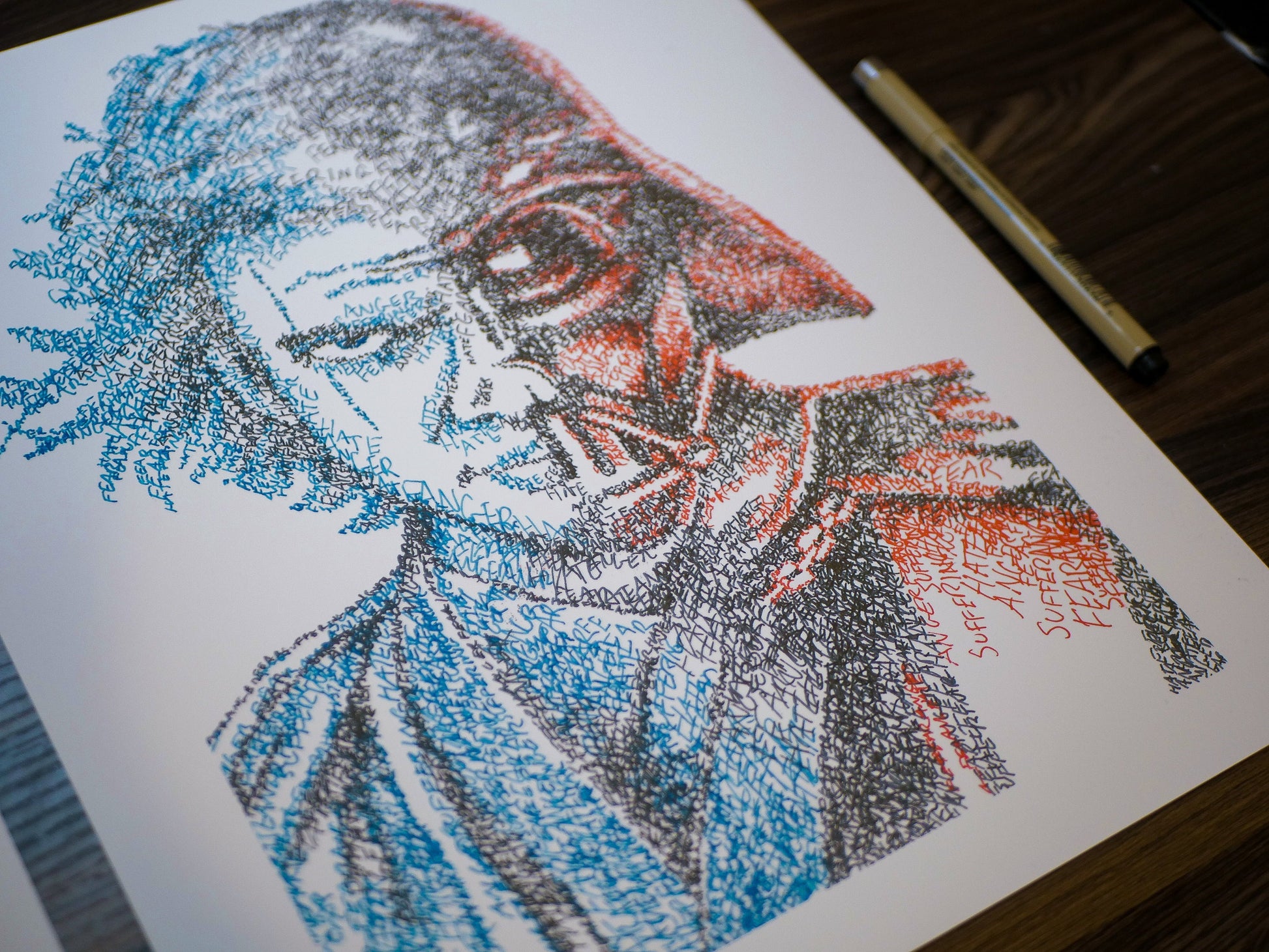 Fear, Anger, Hate, and Suffering Word Art Portrait Print